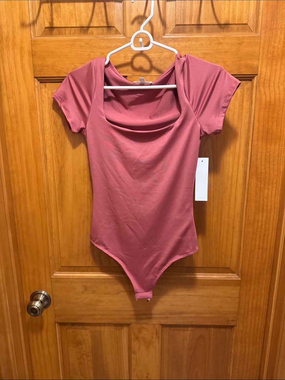 Short Sleeve Draped Neck Bodysuit - Dusty Rose